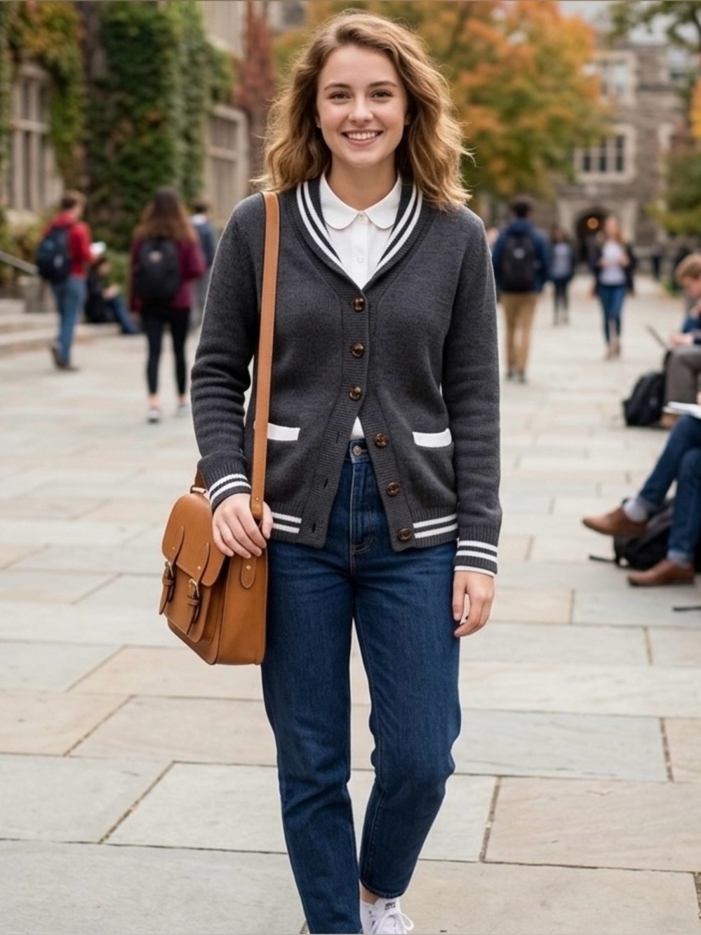 Y2K Brave Soul Preppy Collegiate Button Up Sweater w/ Pockets Academia College